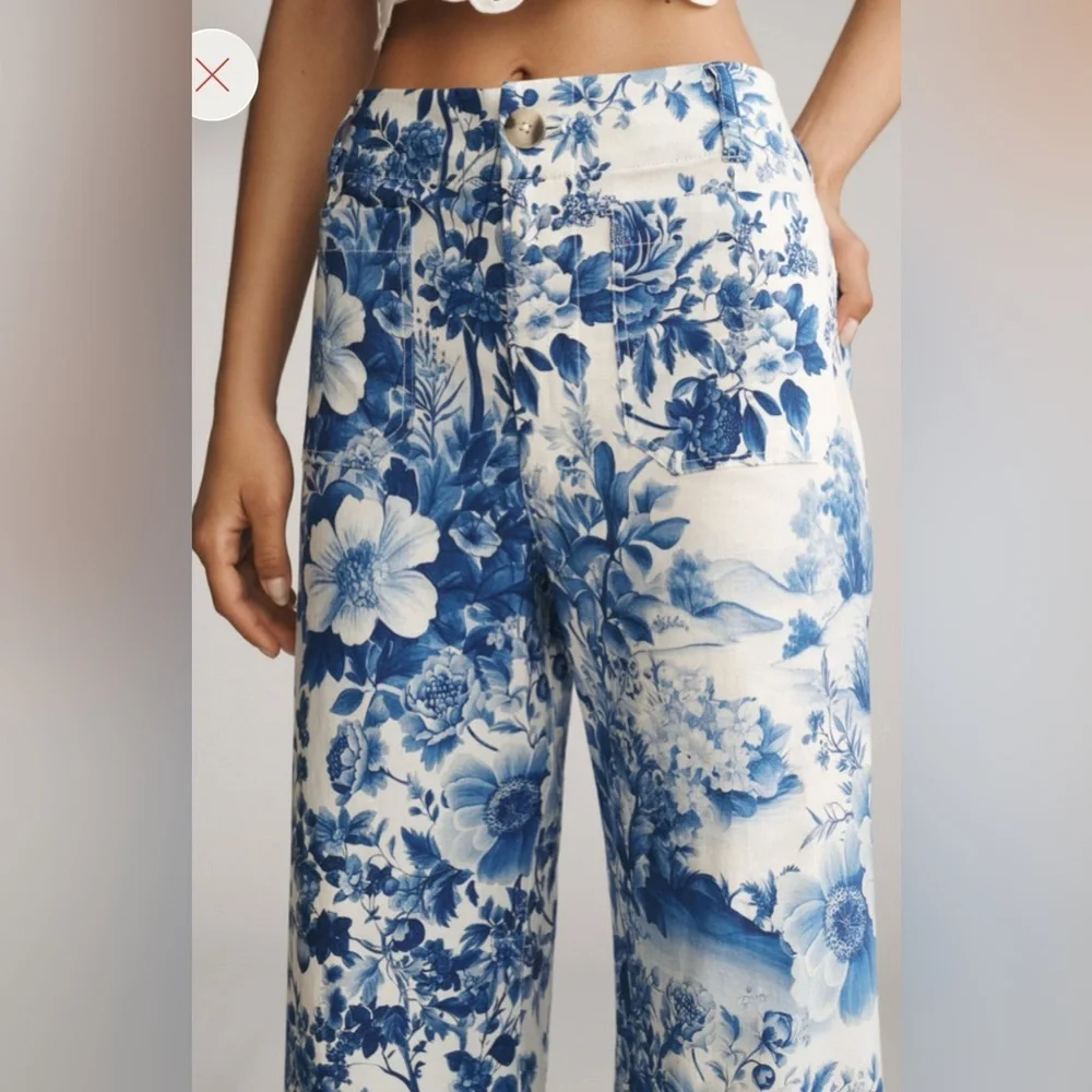 Maeve Blue Floral Cropped Pants - Picture 3 of 11